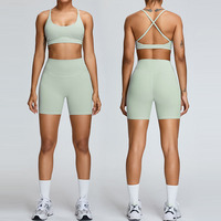 Lcool nouveau Style Sexy fines bretelles sport soutien-gorge bout à bout Shorts deux pièces Gym Yoga ensemble costume femmes entraînement Fitness vêtements actifs