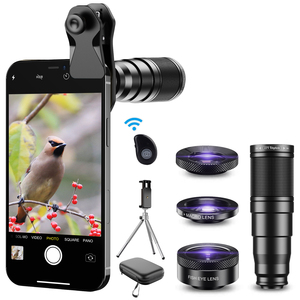 22X105-4IN1อลูมิเนียมอัลลอยด์22X เทเลโฟโต้140 ° มุมกว้าง25X Macro205 ° เลนส์ Fisheye 4เลนส์พร้อมขาตั้งสามขาของอุปกรณ์เสริมกล้องโทรศัพท์ - Product Image 1