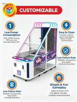 Machine de jeu d'arcade de tir au basket-ball commerciale en gros, à monnayeur, avec système de rédemption de tickets et éclairage RGB
