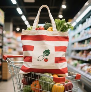 Bolso Tote de lona de algodón para mujer con estampado de cremallera y compras a la moda al por mayor con logotipo impreso personalizado - Product Image 3