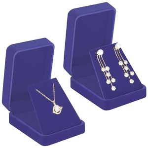 Coffret à bijoux en velours bleu, boîte de présentation à couvercle rabattable pour colliers et boucles d'oreilles, boîte cadeau de luxe pour le rangement des bijoux - Product Image 1