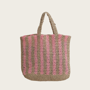 กระเป๋าถือสตรีทรงใหญ่ ความจุเยอะ ทำจากฟางกระดาษ เป็นมิตรกับสิ่งแวดล้อม กระเป๋าชายหาดลายทางสำหรับสาวๆ - Product Image 5