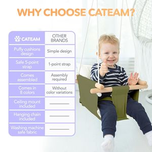 Chaise balançoire pour bébé en toile DB durable siège suspendu en bois avec ceinture de sécurité pour une utilisation intérieure et extérieure - Product Image 2