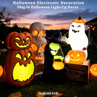 Nouvelle figurine lumineuse à piquer dans le sol pour Halloween, décoration transfrontalière : fantôme, citrouille, squelette, sorcière pour aménagement de scène extérieure de jardin