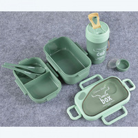 Ensemble de boîte à lunch en plastique simple et double couche de style japonais décontracté bouilloire à eau micro-ondable vaisselle d'étudiant plastique coloré