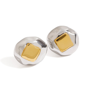 <b>Stud</b> <b>Earrings</b> 18K Gold Stainless Steel Geometric Design Liquid Metal Look Fashion Jewelry For Women - Product Image 1