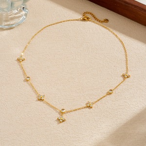 Gold Plated Flower Pendant Necklace With Diamond Accents Clavicle Chain For Women Daily Wear Gift Jewelry - Product Image 3