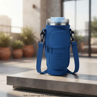 Sac de transport pour gourde et bouteille d'eau avec pochette zippée pour téléphone, bandoulière réglable, pour sports de plein air