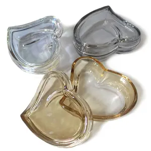 LANGXU小さな透明な真珠光沢のあるガラス製品高級ハート型ガラスキャンディージャー