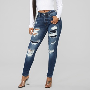 Pantalones vaqueros desgastados de <span class=keywords><strong>tiro</strong></span> <span class=keywords><strong>alto</strong></span> de fabricación China para mujer - Product Image 1