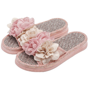 Pantuflas de Verano Elegantes con Flores de Chifón, Suaves y Antideslizantes para Mujer, con Suela Gruesa, para Interiores y Exteriores - Product Image 1