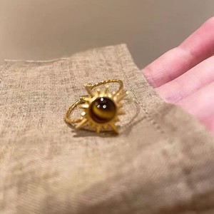 Nouvelles tendances 2025, vente en gros de bagues vintage européennes en pierres précieuses, anneaux minimalistes plaqués or pour femmes, œil de tigre, tournesol - Product Image 2