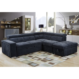 Châu Âu New Arrival màu xanh đậm duy nhất <span class=keywords><strong>futon</strong></span> với lưu trữ 2 CHỖ NGỒI + Chaise Chenille vải hình ngủ sofa giường sofa kiêm giường - Product Image 2
