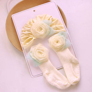 MIO enfants chaussettes enfant en bas âge bébé chaussettes garçons et filles chaussettes chapeau ensemble fleur artificielle à la main nouveau-né tête wrap - Product Image 2