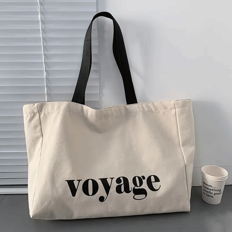 AUUXVA Reusable Canvas Tote Bag With Zipper Pouch — Large Shopping Bag, Multicolor Print, 15x19.7 Inches