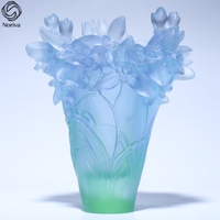 Vase en verre cristal vert menthe personnalisé, style orchidée, avec insert en coupelle dorée, pour encensoir, vente en gros d'usine, pour la décoration intérieure marocaine