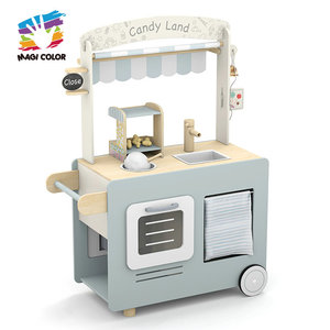 Juguete de juego de simulación de madera para niños, supermercado, tienda de comestibles con soporte de carrito de tendero de helado para juego de cocina W10A273 - Product Image 5