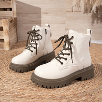 Bottines à plateforme épaisse pour femmes, à lacets, avec fermeture éclair latérale, bottes de combat à semelle crantée, chaussures d'hiver tendance pour femmes, noir et blanc