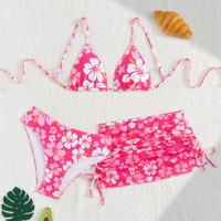 Ensemble 3 pièces pour filles : Maillot de bain taille haute à fleurs et jupe de plage pour filles de 8 à 14 ans – Distributeur de maillots de bain et bikinis