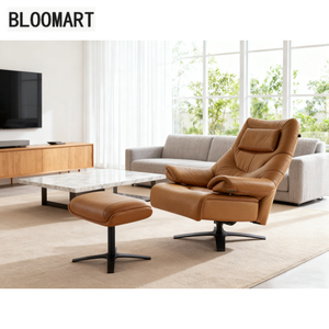 Silla reclinable de cuero genuino de cuero semi con reposacabezas otomano de un solo motor, sofá de salón para sala de estar - Product Image 3