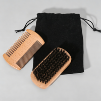 Ensemble brosse à barbe et peigne en bois à poils de sanglier naturels avec logo personnalisé, brosse à raser pour hommes, soin professionnel de la barbe et de la peau