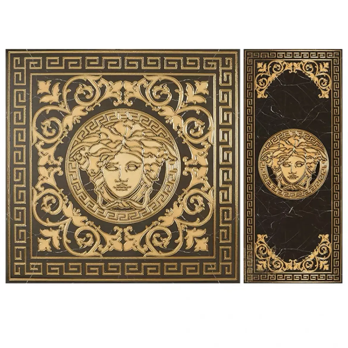 Luxury gilded Medusa parquet tile black gold carpet tile for Villa background wall floor tile porch customization pattern