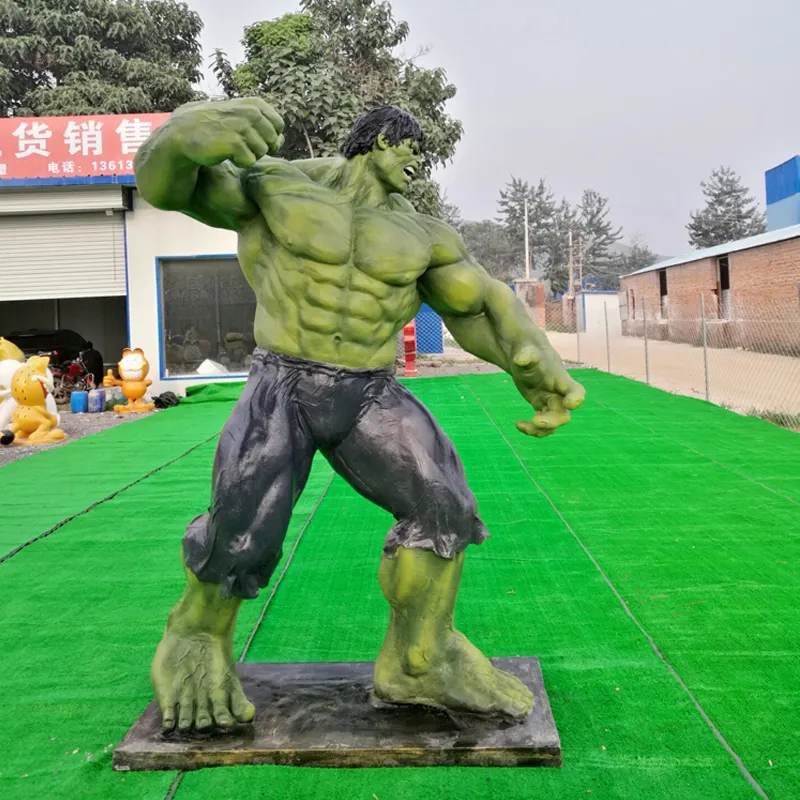 Statue Hulk en fibre de verre en résine taille réelle sur mesure, décoration extérieure