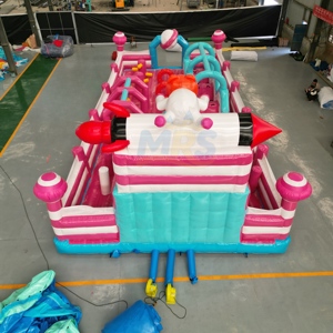 Parc de jeux gonflables géant sur le thème rose, château gonflable commercial avec toboggan et parcours d'obstacles pour fêtes et locations de parcs - Product Image 4