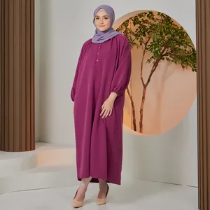 Vestido Largo Morado de Manga Larga para Mujer, Estilo Modesto Musulmán, para Uso Diario en la Oficina, Elegante, Superventas en Malasia - Product Image 4