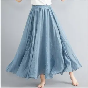 Hot Sale Autumn New Fashion Cotton And Linen Half-length Skirt Solid Color Long Skirt Large Swing Women's Skirts