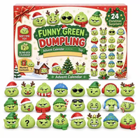 Calendrier de l'Avent de Noël 24 Jours de Surprises Boîtes Mystères Jouet Anti-stress TPR Squishy en Forme de Boulette Verte Pendentif Cadeau Mystère