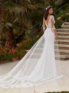 <span class=keywords><strong>Vestido</strong></span> <span class=keywords><strong>de</strong></span> <span class=keywords><strong>novia</strong></span> <span class=keywords><strong>de</strong></span> manga corta con escote triangular, traje <span class=keywords><strong>de</strong></span> boda bohemio con cola y Espalda descubierta, <span class=keywords><strong>para</strong></span> <span class=keywords><strong>playa</strong></span>, 10565 #<span class=keywords><strong>2021</strong></span> - Product Image 3