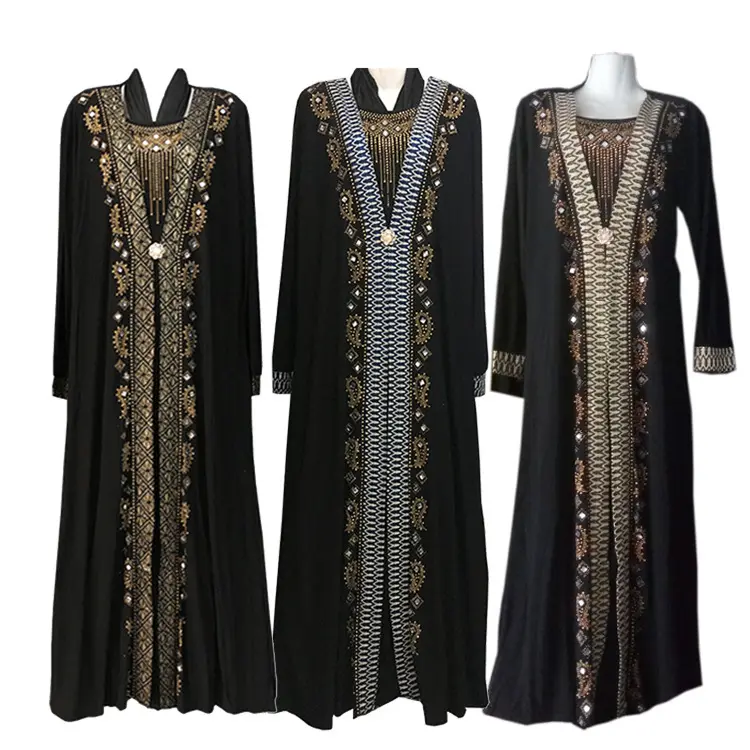 Desain baru gaun muslim abaya jubah doa dubai desain modis kaftan burqa dengan berlian imitasi gaun Afrika kurus