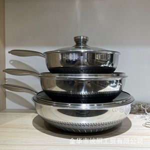 Wok de Acero Inoxidable 304 con Revestimiento Antiadherente de Panal de Abeja, Múltiples Tamaños, Gran Capacidad, Anti-escaldaduras, para Cocinar - Product Image 1