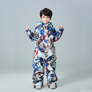 Combinaison de ski une pièce chaude pour enfants avec fermeture à glissière à capuche équipement respirant pour garçons et filles - Product Image 3