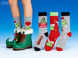 Chaussettes de dessin animé de première qualité, nouveau design, baleine, antidérapantes, respirantes, en coton, chaussettes de Noël, chaussettes folles - Product Image 3