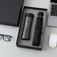 Coffret Cadeau d'Affaires de Luxe 2026 Personnalisé avec Logo – Gobelet Isotherme en Acier Inoxydable, Batterie Externe et Parapluie Imprimés en Letterpress – Ensemble 3 Pièces