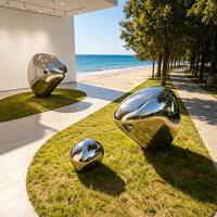 Sculpture abstraite en acier inoxydable poli miroir, forme de galet métallique, pour la décoration extérieure de jardin et de paysage