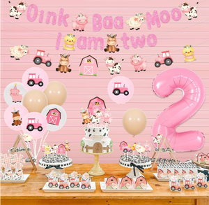 Décorations de fête d'<span class=keywords><strong>anniversaire</strong></span> 2 ans Fille de <span class=keywords><strong>la</strong></span> <span class=keywords><strong>Ferme</strong></span> : Drapeaux et Bannières Animaux de <span class=keywords><strong>la</strong></span> <span class=keywords><strong>Ferme</strong></span> Roses, Décorations de Gâteau Cupcake, Ballons en Latex Imprimés, Ballons en Aluminium 0-9 - Product Image 2