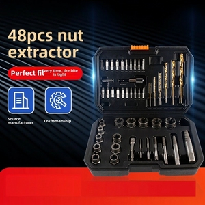 Kit d'extraction de vis et d'écrous endommagés 48 pièces, jeu de douilles de démontage de boulons en Cr-Mo avec forets en cobalt à rotation gauche pour boulons abîmés ou cassés - Product Image 1
