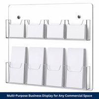 Porte-cartes de visite mural moderne en acrylique à 8 poches, présentoir transparent pour brochures, avec fente en U, pour bureau, hôtel, hall d'accueil