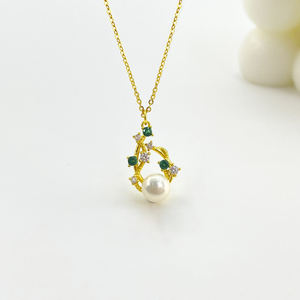 טינון 925 כסף סטרלינג גפן לבן שרשרת תליון פנינה טבעית שרשרת תליון זהב מצופה זהב לנשים x799 - Product Image 4