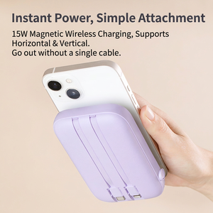 พาวเวอร์แบงค์แม่เหล็ก 10000mAh 22.5W ชาร์จเร็วไร้สาย พร้อมสายในตัวสำหรับโทรศัพท์ - Product Image 3