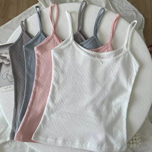 Brandy BM Bowknot Canotta da <span class=keywords><strong>donna</strong></span> in puro cotone con motivo floreale in pizzo quadrato, vestibilità slim, ad asciugatura rapida, stile coreano, estiva - Product Image 1