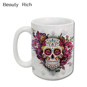 Crâne de sucre Tasse En Céramique, Imprimé Floral Tasse À Café, le Jour des Morts Design, Belles Couleurs, Grande Nouveauté Cadeaux 15 <span class=keywords><strong>Oz</strong></span> Blanc - Product Image 1