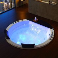 Baignoire Spa Acrylique Encastrable Autoportante Ronde avec Cascade, Hydromassage à Bulles d'Air, Lumières Colorées, Commande Informatisée, 22 Jets