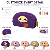 Étui à crayons en silicone personnalisé, personnage original Kawaii, pochette à crayons à fermeture éclair, fabricant OEM ODM pour la rentrée scolaire