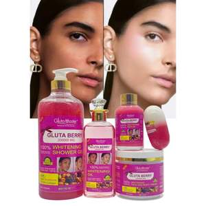 Ensemble de soins éclaircissants pour la peau Gluta Berry OWNBRAND, élimination des taches brunes, éclaircissement du corps entier, gel <span class=keywords><strong>douche</strong></span>, huile, sérum, crème - Product Image 1