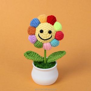 Tournesols tricotés en pot, plantes en fil faites à la main, décoration de bureau, pot de tournesol artificiel au crochet - Product Image 4