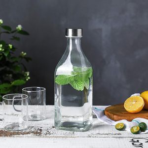 Bouteille en verre carrée 1L sans BPA avec couvercle en acier inoxydable anti-fuite Bouteille d'<span class=keywords><strong>eau</strong></span> potable réutilisable avec logo personnalisé sans boissons - Product Image 3